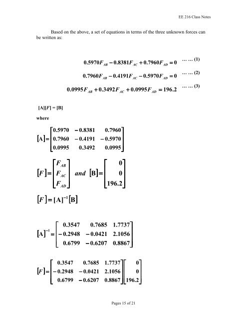 Numerical Solutions of Linear Systems of Equations