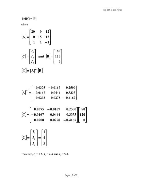 Numerical Solutions of Linear Systems of Equations