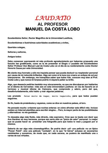 LAUDATIO AL PROFESOR MANUEL DA COSTA LOBO - Isocarp