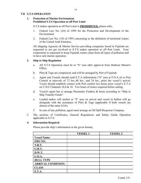 Notice To Mariner No. 113 - Port Of Fujairah