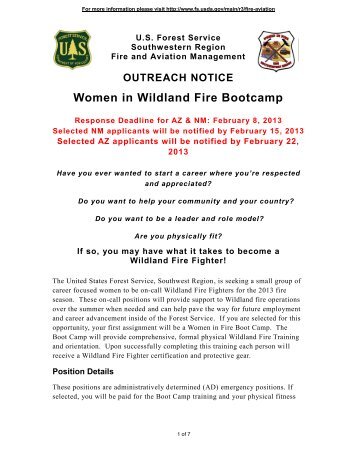 OUTREACH NOTICE Women in Wildland Fire Bootcamp