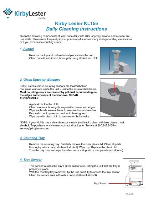 Kirby Lester KL15e Daily Cleaning Instructions