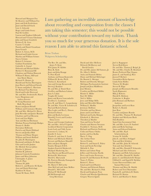 Honor Roll of Donors - University of Michigan School of Music