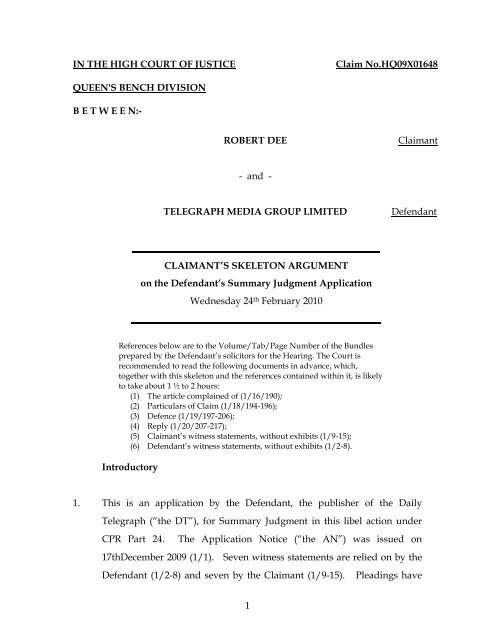 The Claimant s Skeleton Argument