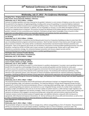 27 National Conference on Problem Gambling Session Abstracts