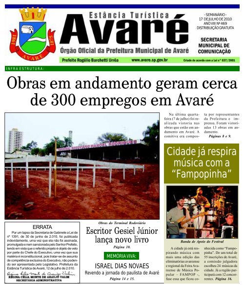 Obras em andamento geram cerca de 300 empregos em AvarÃ©