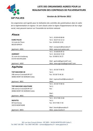 LISTE DES ORGANISMES AGREES POUR LA REALISATION DES ...