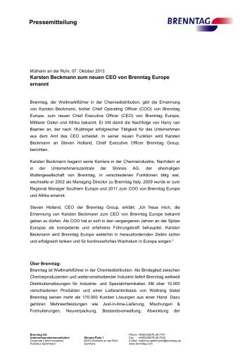 Karsten Beckmann wird neuer CEO von Brenntag Europe (PDF; 0 ...