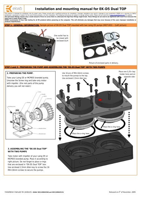 Installation and mounting manual for EK-D5 Dual TOP - EKWB