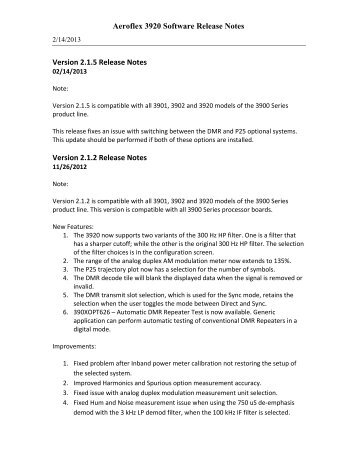 Aeroflex 3920 Software Release Notes Version 2.1.5 ... - SAS-Origin