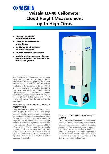 Vaisala LD-40 Ceilometer Cloud Height Measurement up to High ...