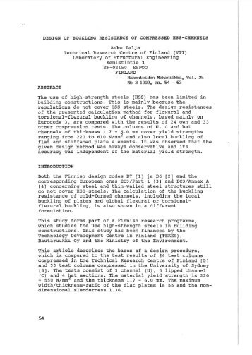 DESIGN OF BUCKLING RESISTANCE OF COMPRESSED HSS ...