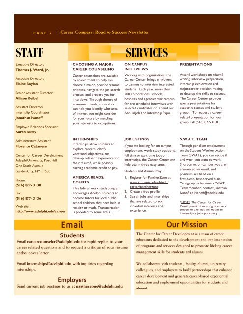 Career Compass Spring 2011 - Campus Life - Adelphi University