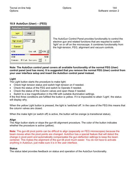 Tecnai on-line help manual -- Options - UT Southwestern
