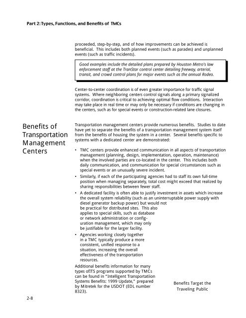 Transportation Management Center Concepts of Operations