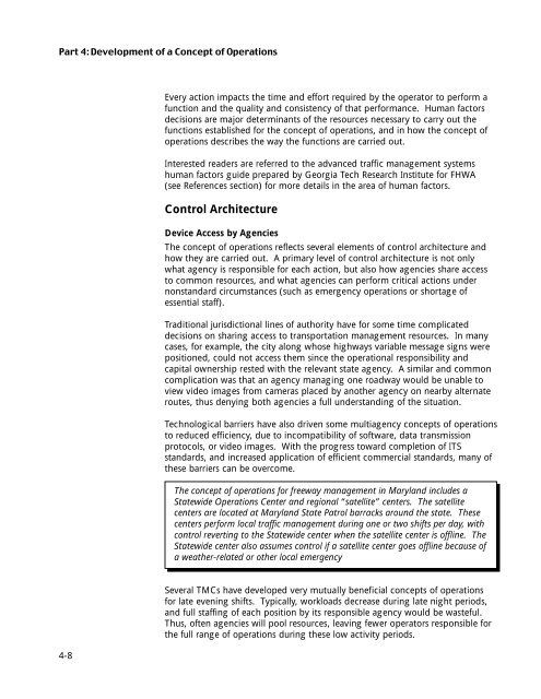 Transportation Management Center Concepts of Operations