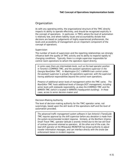 Transportation Management Center Concepts of Operations