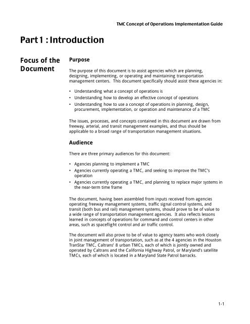 Transportation Management Center Concepts of Operations