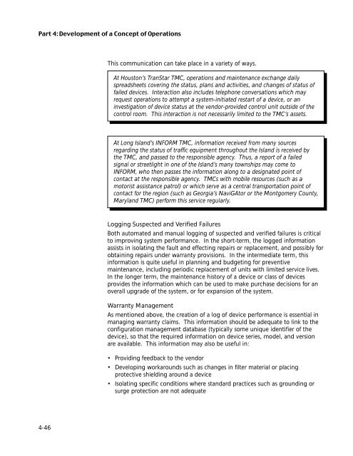 Transportation Management Center Concepts of Operations