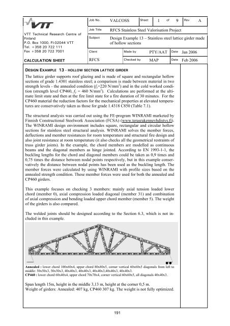 Stainless steel lattice girder made of hollow sections