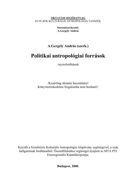 Politikai antropolÃ³giai forrÃ¡sok - MEK