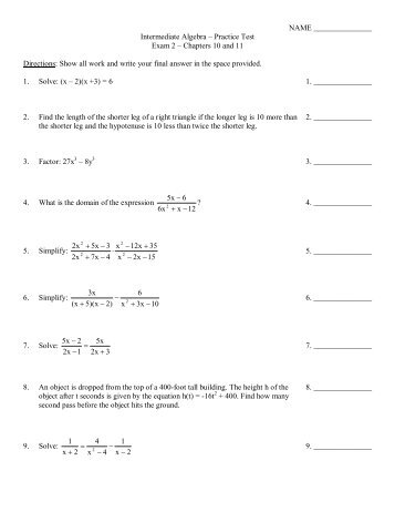 Intermediate Algebra â Practice Test Exam 2