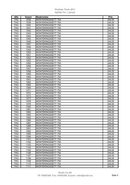 Prisliste Thule 2011 Gjelder fra 1. januar Alfa ... - Rodin & Co AS