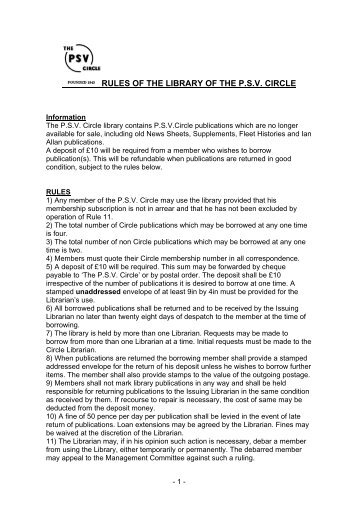 rules of the library of the psv circle - The PSV Circle Website