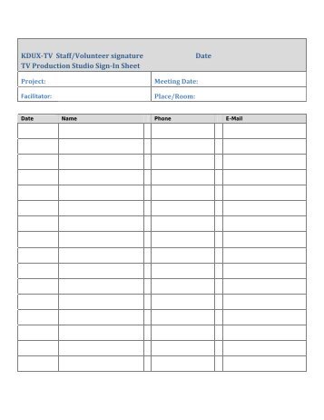 Staff/Volunteer Studio Sign-In Sheet - Richland College