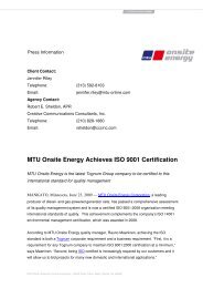 MTU Onsite Energy Achieves ISO 9001 Certification (PDF, 42 KB)