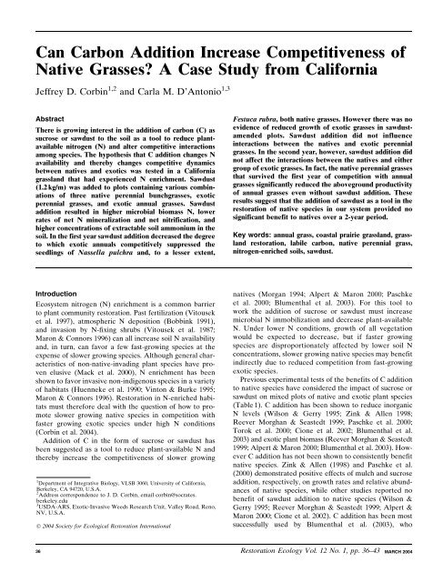 Can Carbon Addition Increase Competitiveness of Native Grasses ...