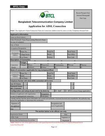 ADSL Application Form - BTCl