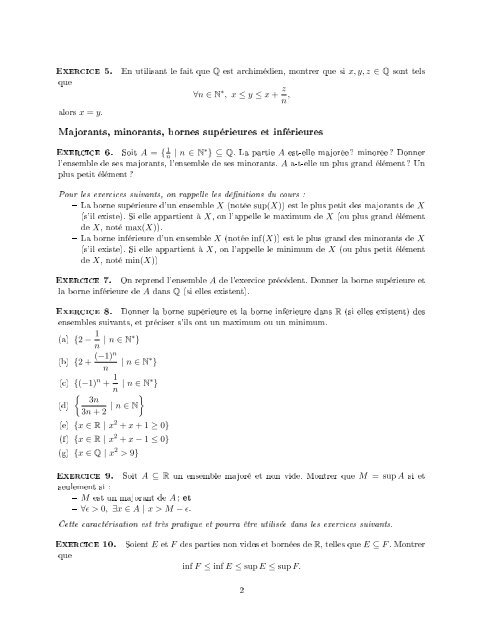 Feuille d'exercices 2 : Rationnels, majorants, bornes supérieures ...