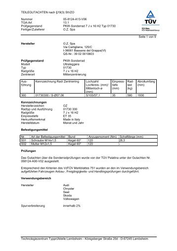 TEILEGUTACHTEN nach Â§19(3) StVZO Nummer 05 ... - A1talk.de