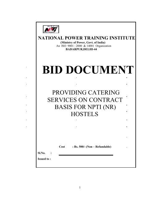 Tender for Catering Services - NPTI