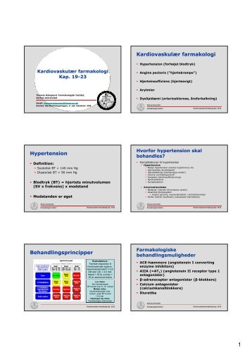 Kardiovaskulær farmakologi Hypertension Behandlingsprincipper