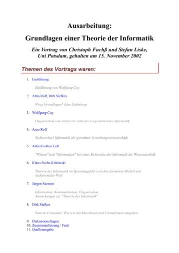 Grundlagen einer Theorie der Informatik - DdI