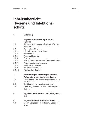Hygiene und Infektionsschutz - Inhaltsverzeichnis