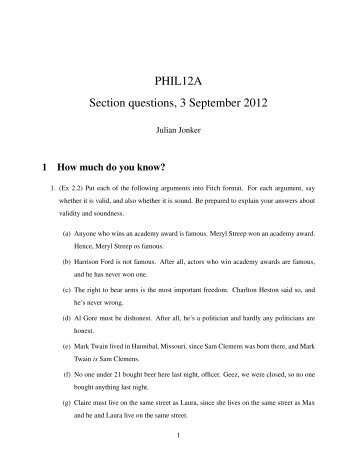 PHIL12A Section questions, 3 September 2012 - Philosophy