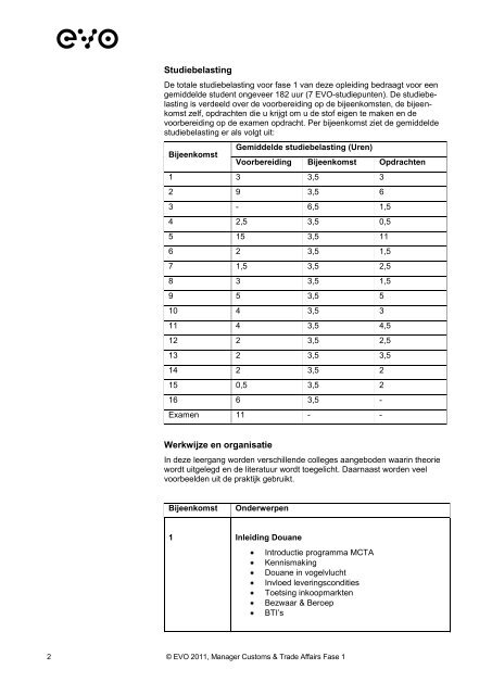 Volledige studieprogramma MCTA Fase 1 - Evo