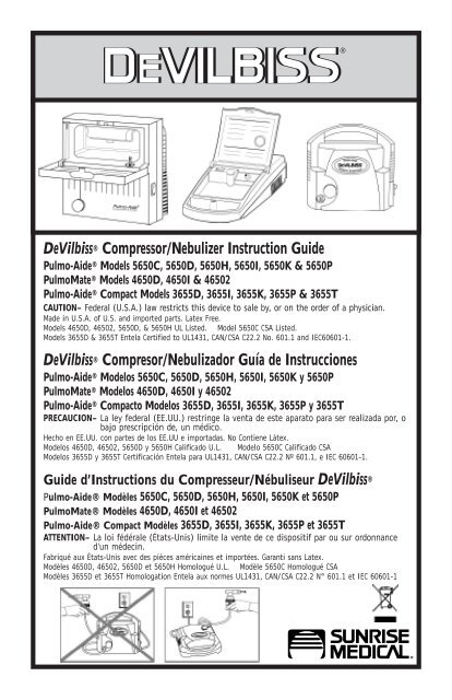 DeVilbissÂ® Compresor/Nebulizador GuÃa de Instrucciones