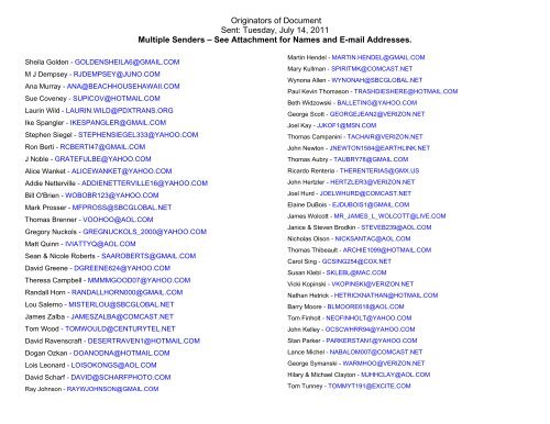 See Attachment for Names and E-mail Addresses.