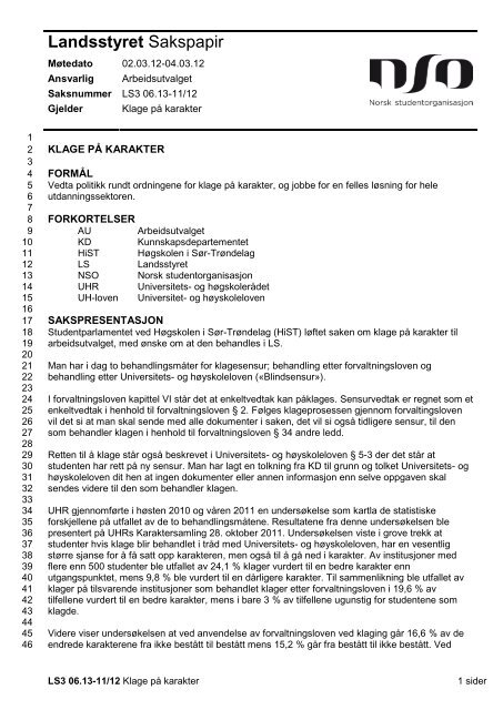 Klage pÃ¥ karakter - Norsk studentorganisasjon