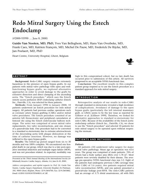 Redo Mitral Surgery Using the Estech Endoclamp