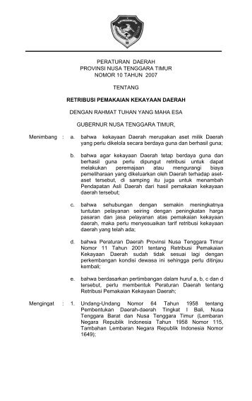 peraturan daerah provinsi nusa tenggara timur nomor 10 tahun ...