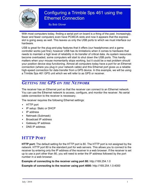 Configuring a Trimble SPS 461 using the Ethernet ... - Hypack