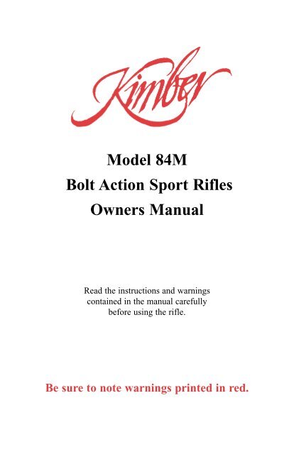 Model 84M Bolt Action Sport Rifles Owners Manual - Kimber