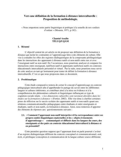 Vers une définition de la formation à distance interculturelle ...