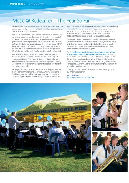 Redeemer Record, July 2012 - Redeemer Lutheran College