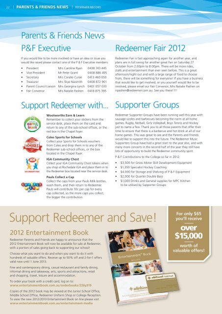 Redeemer Record, July 2012 - Redeemer Lutheran College